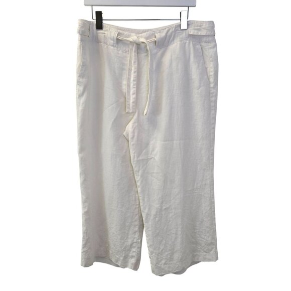 Talbots 100% Irish Linen Wide Leg Belted Crop Pants Size 16 - Picture 1 of 6